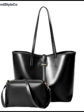 Genuine Leather Tote Bag & Crossbody Set for Women